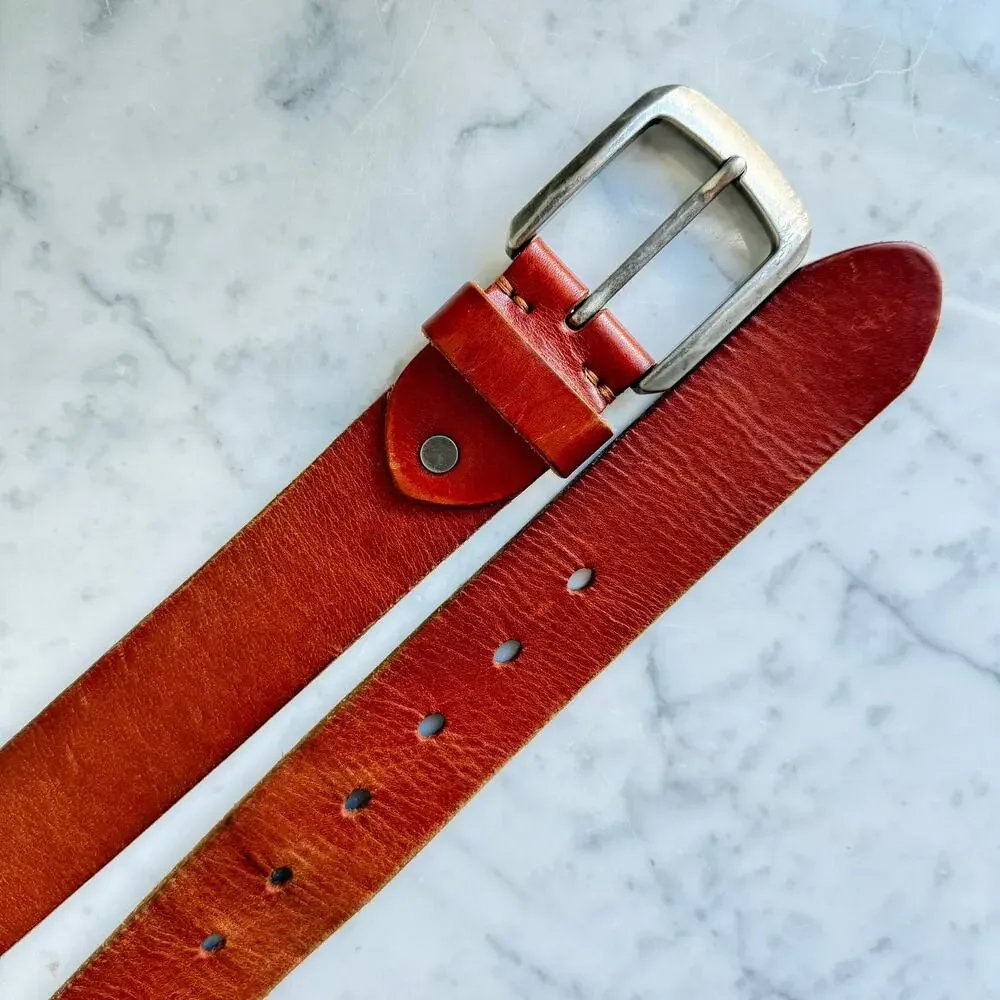 Men’s Genuine Leather Brown Belt 1.5” Wide Silver Buckle Size 44